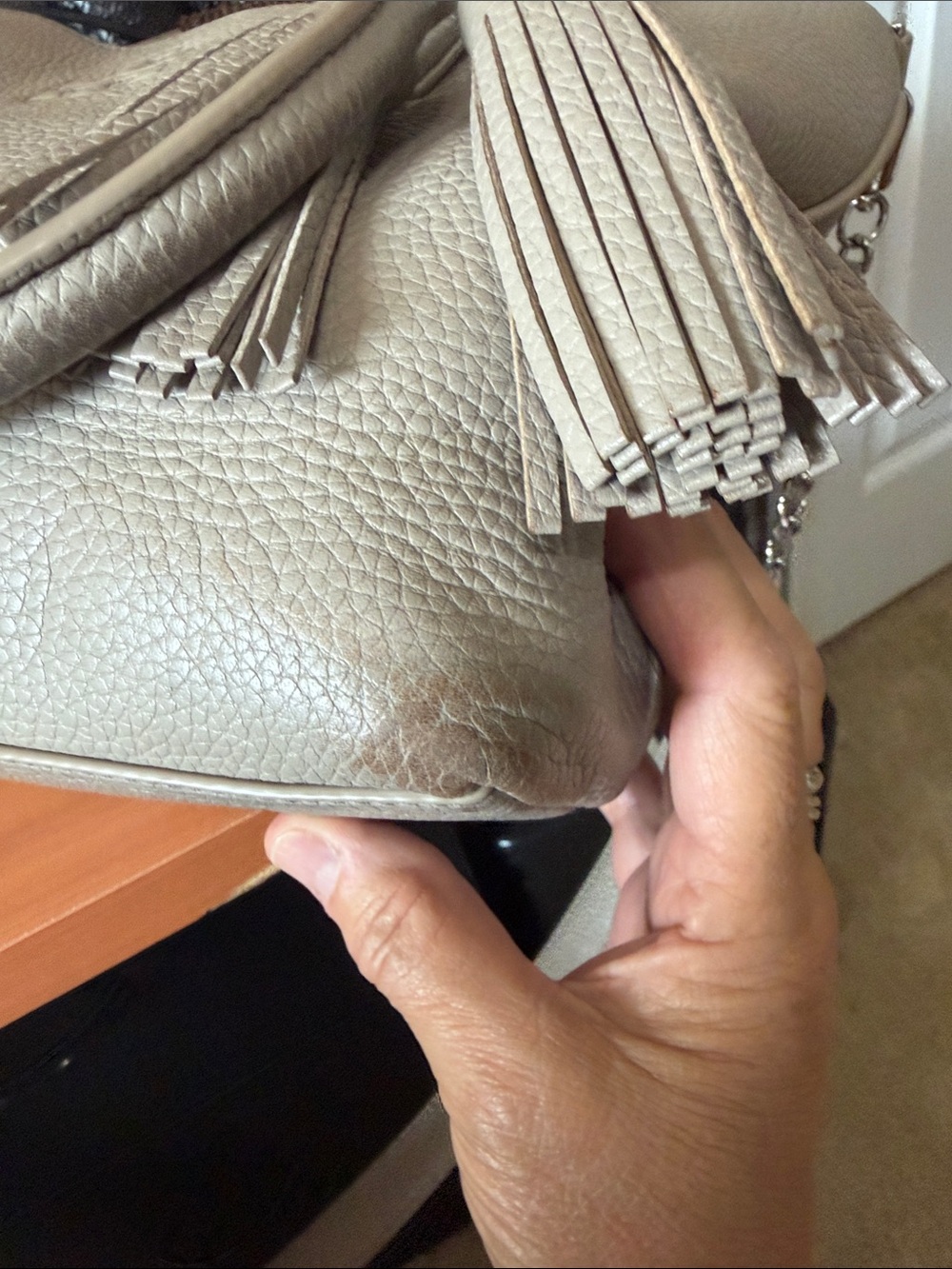 Tory Burch Taupe Leather Tote with Tassel - Picture 11 of 11